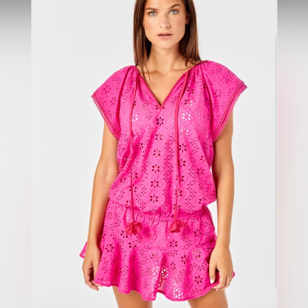 Cartolina Nantucket Large Bougainvillea Pink 100% Cotton Eyelet Joy Coverup NWOT